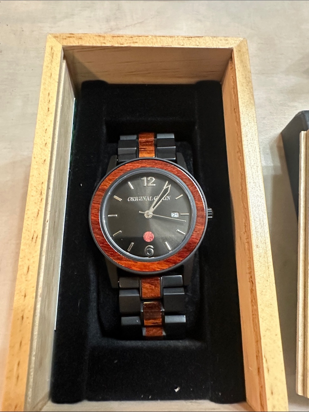 Original Grain Men's Black and Brown Wood Accent Watch